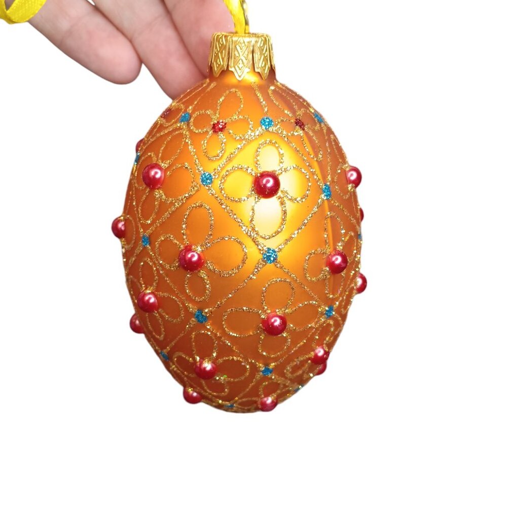 Vtg. Bestpysanky Christmas Ornament Jeweled Cross Gold Tone Blown Glass Ukraine